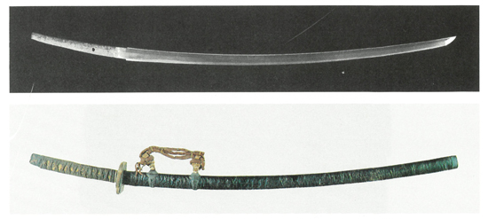 太刀(銘　有綱、拵山金造革包太刀)の画像