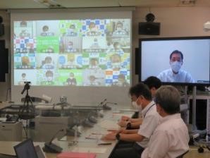 7月15日（金曜日）愛媛県・20市町合同新型コロナウイルス感染症対策本部会議（テレビ会議）（県庁）の画像