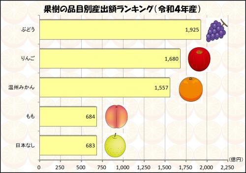 果樹の品目別産出額ランキング (令和4年産)の画像