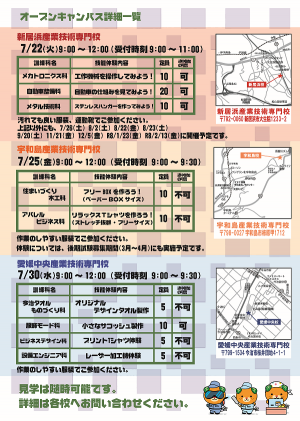 愛媛県立産業技術専門校オープンキャンパス2025開催案内