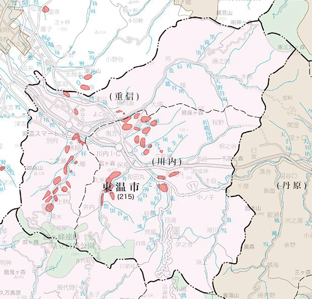 東温市の地籍調査実施状況図