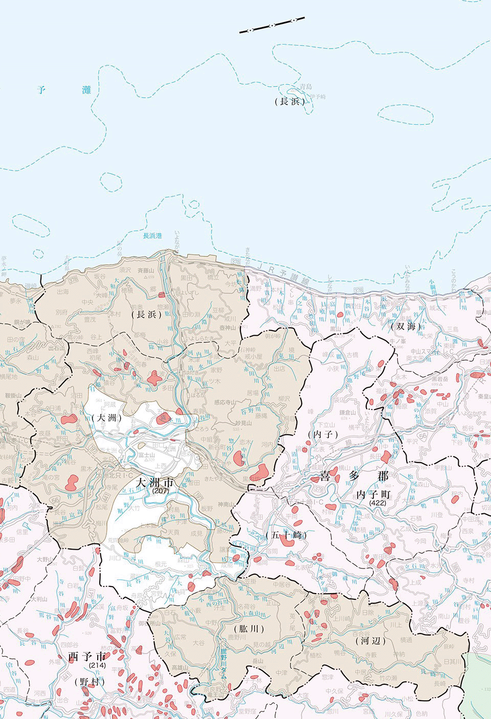 大洲市の地籍調査実施状況図