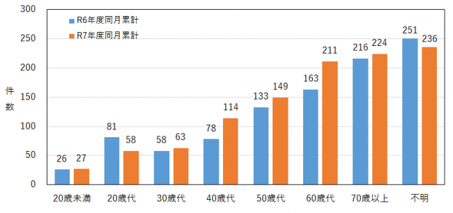 年代別の相談件数を示したグラフ