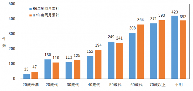 年代別の相談件数を示したグラフ