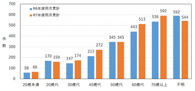 年代別の相談件数を示したグラフ