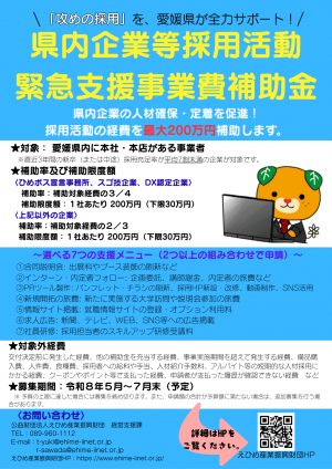 県内企業等採用活動緊急支援事業費補助金 チラシ
