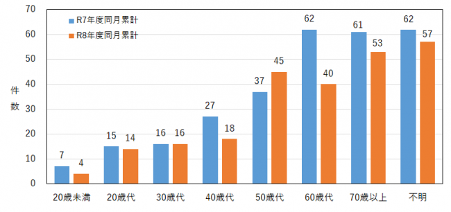年代別の相談件数を示したグラフ