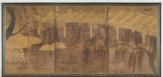 紙本金地著色柳橋図の画像1